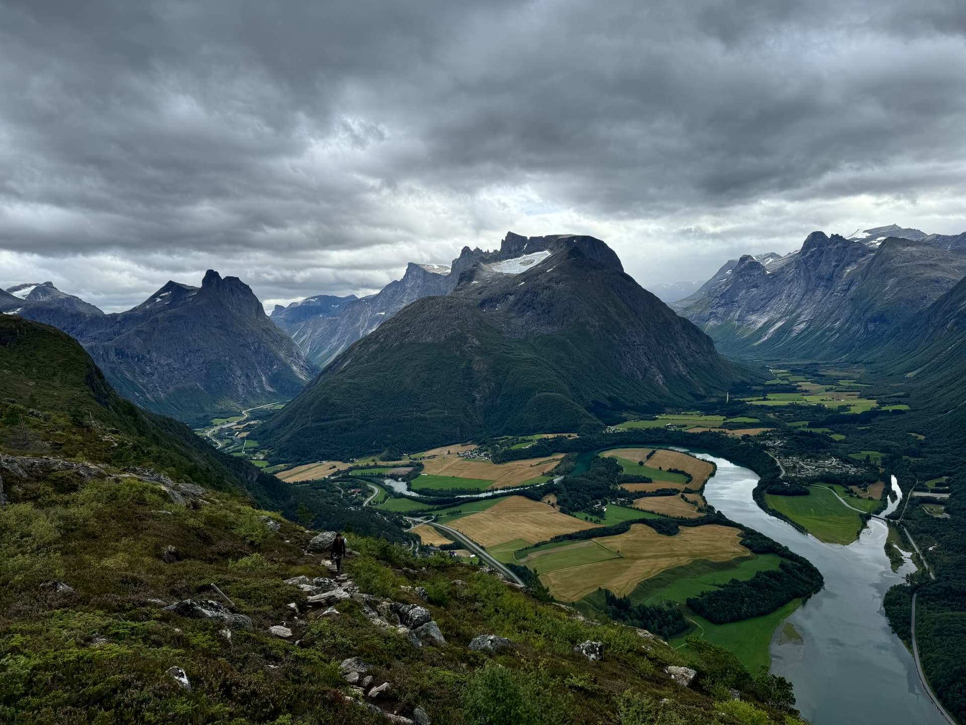 A river winding through a mountain valley