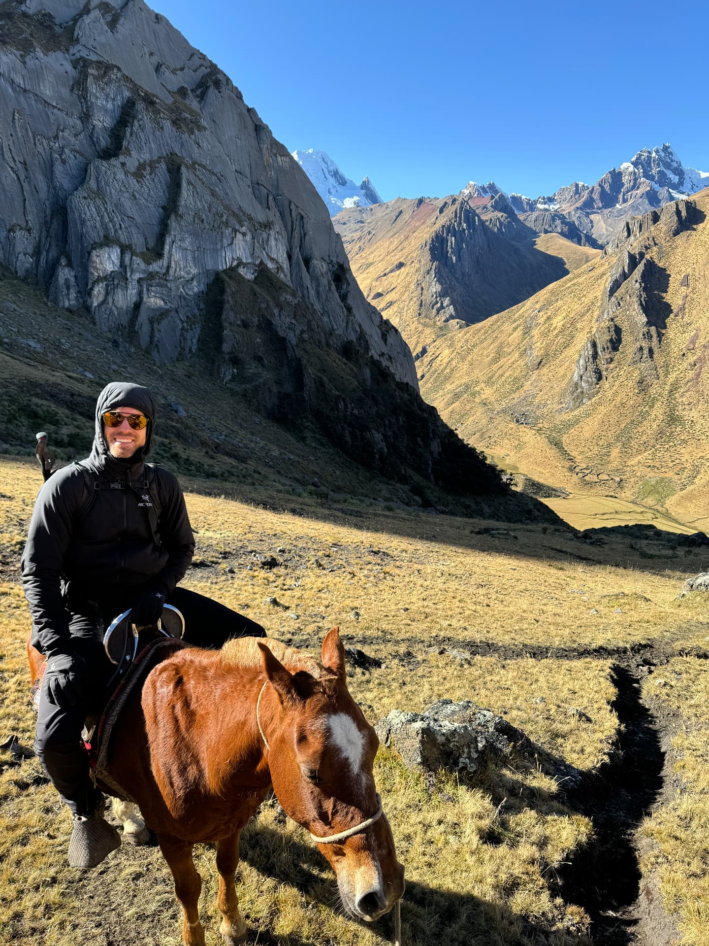 Riding through a high mountain valley